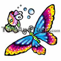 Butterfly and Fish Temporary Tattoo