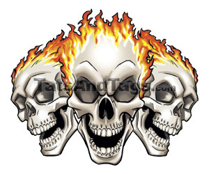 Flaming Skulls Temporary Tattoo