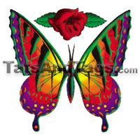 butterfly with red rose temporary tattoo