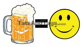 Beer = Smiley temporary tattoo