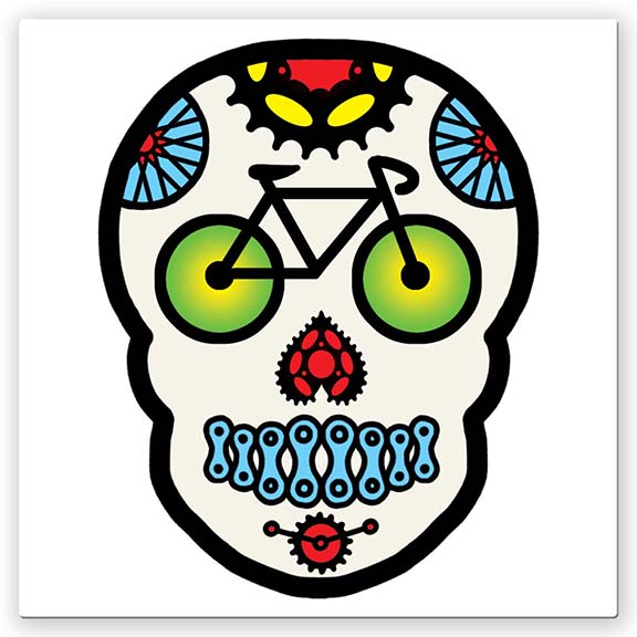 Square Drink Coaster - Sugar Skull Bike