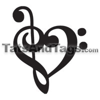 Treble Clef Bass Heart temporary tattoo 