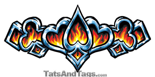 flaming cards temporary tattoo