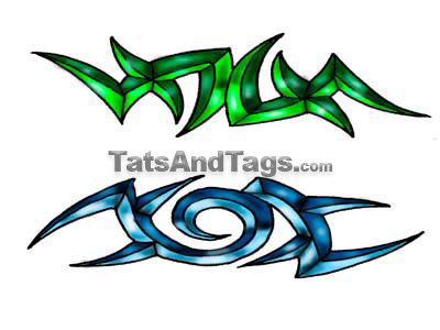 green/blue tribal temporary tattoos