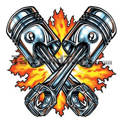 flaming pistons temporary tattoo