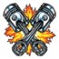 Flaming Pistons Temporary Tattoo